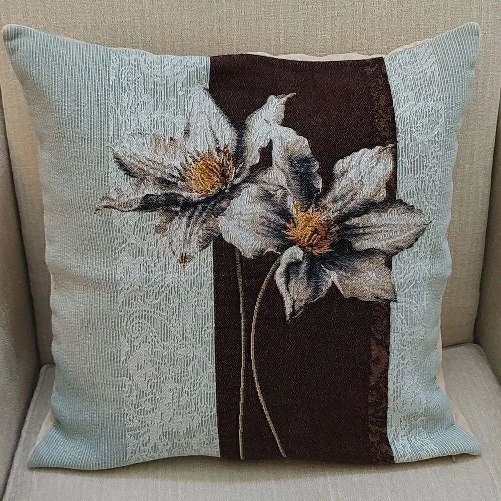 Gobelins Art Woven Clematis Tapestry Cotton Throw Pillow Cover